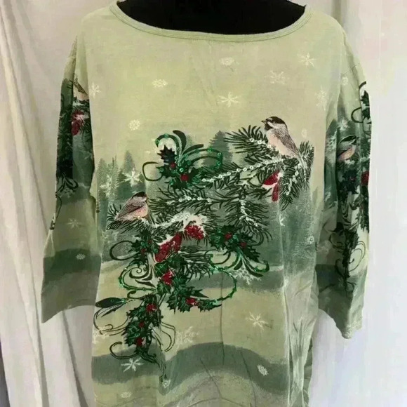 Y2k holiday pastel winter shirt women’s xxl collections etc birds snowflakes - Picture 3 of 8